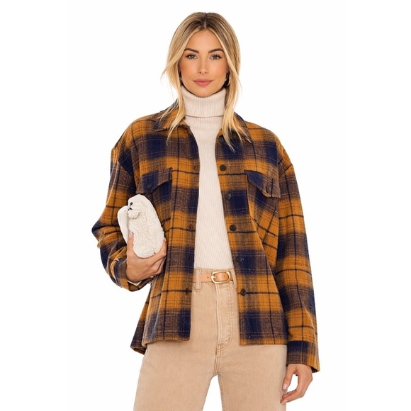 Amanda Uprichard Jackets & Blazers - AMANDA UPRICHARD Hollis Shirt Jacket in Navy Gold Plaid M